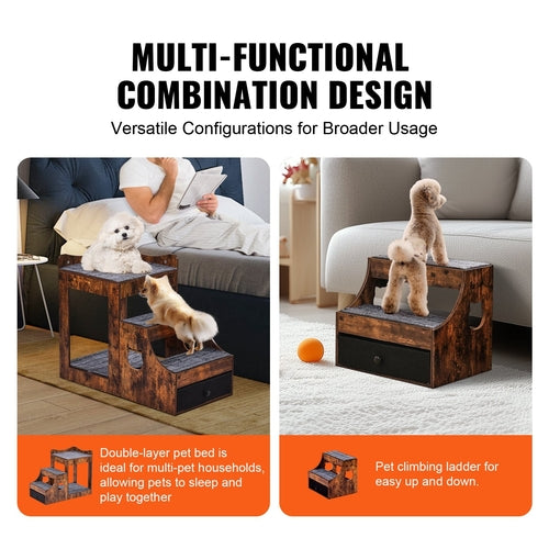 Double-Decker Pet Bunk Bed with Stairs & Window Perch