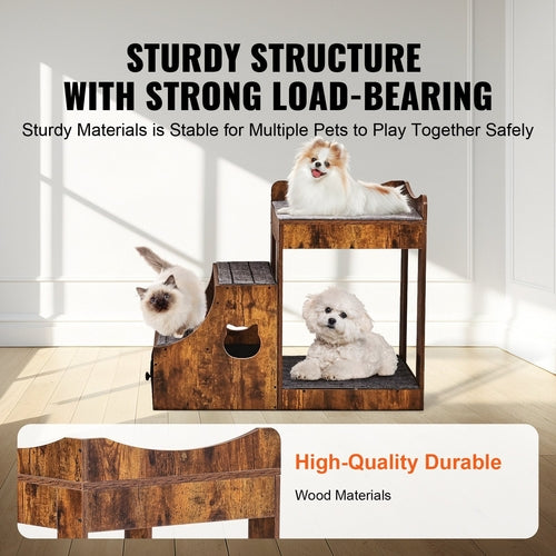 Double-Decker Pet Bunk Bed with Stairs & Window Perch
