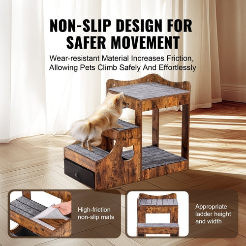 Double-Decker Pet Bunk Bed with Stairs & Window Perch