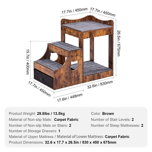 Double-Decker Pet Bunk Bed with Stairs & Window Perch