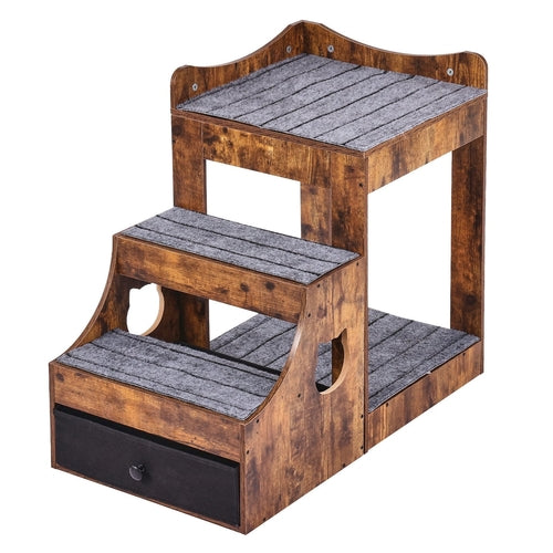 Double-Decker Pet Bunk Bed with Stairs & Window Perch